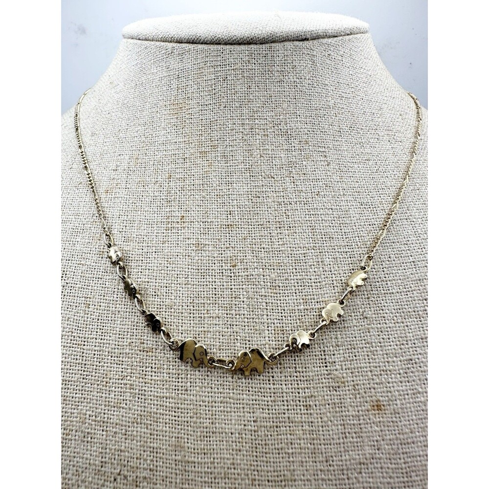 Sterling Silver Gold Plated Elephant Figaro Chain Necklace 16”